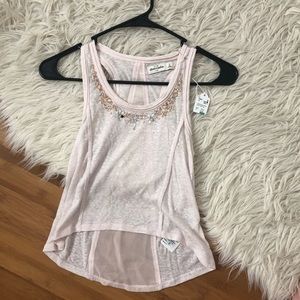 small abercrombie light pink tank flower jewels